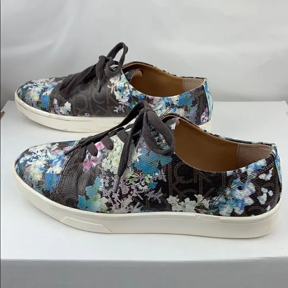 Calvin Klein Imilia floral monogram sneakers.